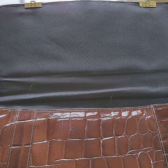 Vtg 80s chestnut croc embossed patent leather shoulder satchel - Picture 15 of 15